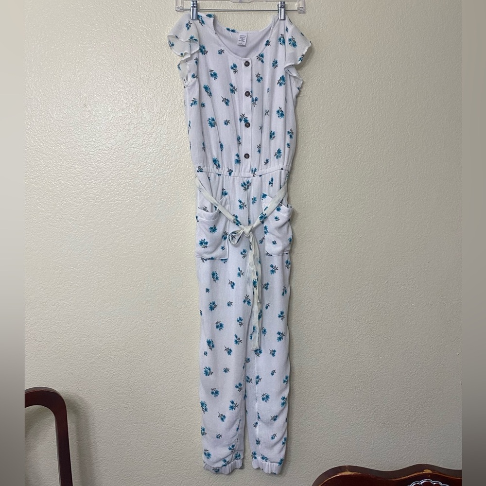 Justice Girl’s White Jumpsuit with Floral Patterning